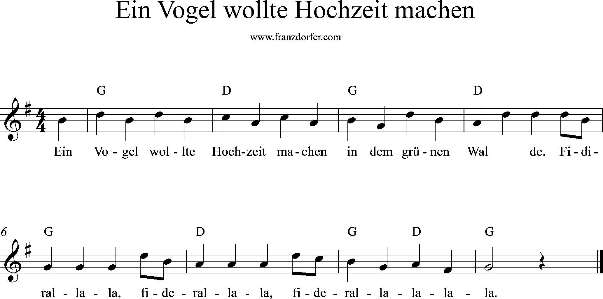 sax noten, Ein Vogel wollte Hochzeit machen